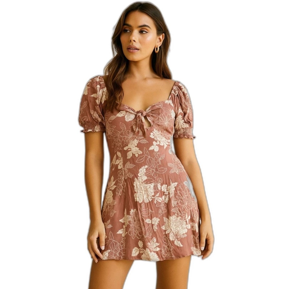 Mimi Chica Mauve Pink and Cream Front Tie Mini Dress Women’s Size Small
